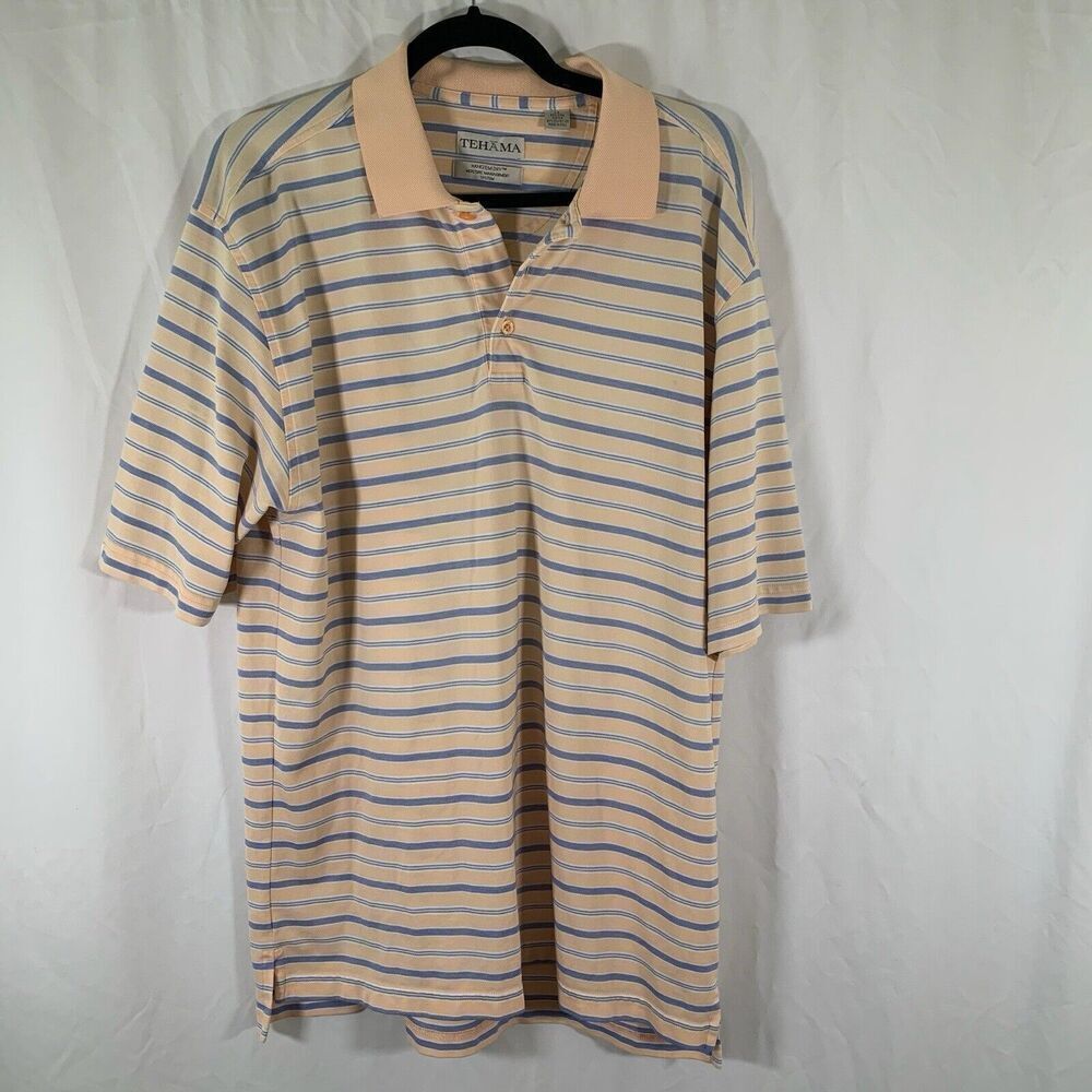 Tehama Polo Shirt Men's Large 1/4 Button Short Sleeve Pima Cotton